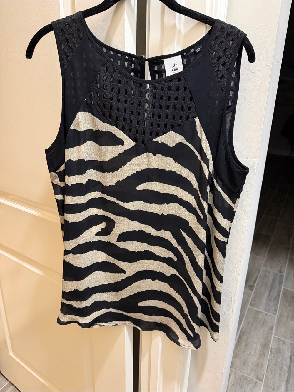 CAbi Black and Cream Zebra-Print Sleeveless Camisole